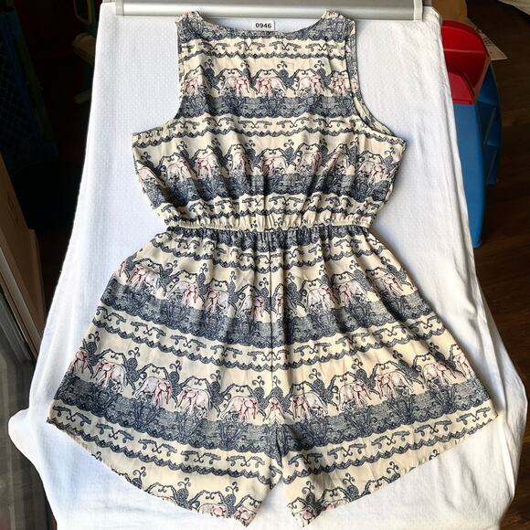 ME & CITY Women’s Sleeveless Short Jumpsuit Romper size L, Beige & Blue,Elephant - Picture 6 of 6